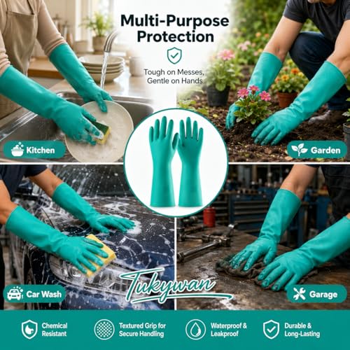 15 Mil Chemical Resistant Nitrile Gloves, Latex free Durable Cleaning Gloves, Resist Acid, Alkali, Solvent and Oil - color: 5 Pair-green, size: X-Large