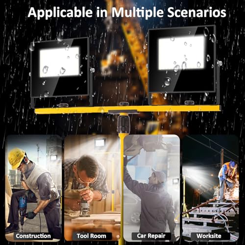 24000 Lumen LED Work Lights with Stand, Floodlight Work Light 2 Adjustable Head Work Light with 16FT IP67 Waterproof Tripod Work Light Stand for Construction Lighting - style: 24000LM with stand