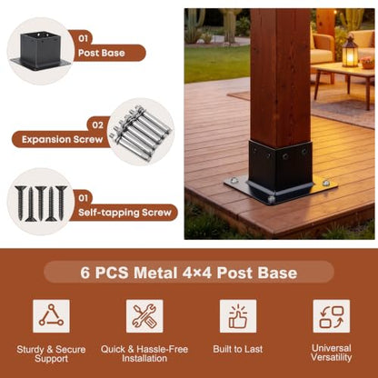 10 PCS Metal 4×4 Post Base Post Base Brackets,Inner Size 3.5"x3.5" - color: Black 10pcs