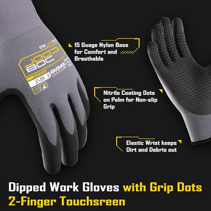 COOLJOB 12 Pairs Nitrile Rubber Dipped Safety Work Gloves with Grip Dots - size: Large, style: Smart Touch(12 Pairs)