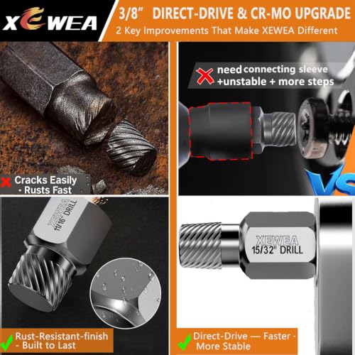 XEWEA 14PCS 3/8" Drive Screw Extractor Set，Multi-Spline Easy Out - size: 10+4PCS