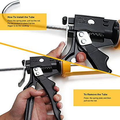 Caulking Gun, 12:1 Thrust Ratio, Professional Caulk Tool Gun, Yellow