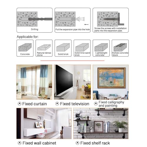 Drywall Anchors Kit 60 pcs 304 Stainless Steel Philips Flat Head Screws and 60 pcs Plastic Anchors for Concrete, Drywall, Brick, and Heavy Hanging Mounting, 3 Size M6 x 30mm/ 40mm/ 60mm