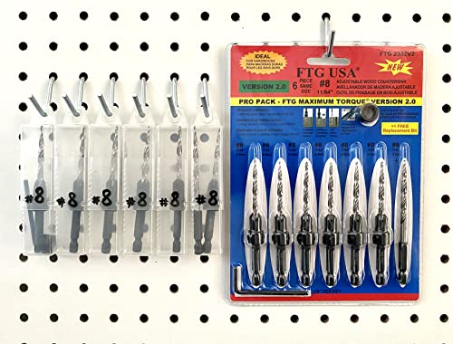 FTG USA 6Pc #8(11/64") Countersink Drill Bits and 1 Replacement Tapered Bit - size: #8 (11/64"), style: 6 Bits w/cutter + 1 Bit w/o cutter