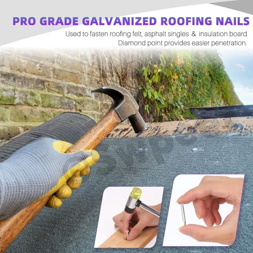 Swpeet 400 Pcs 3 Sizes 3/4" 1" 1-1/4" Galvanized Roofing Felt Nails Assortment Kit, Roofing Nails Roofing Felt Pins Suit for Shed Roof Roofing Felt Slate Boards, Asphalt Shingles - size: Assortment Kit