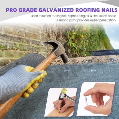 Swpeet 400 Pcs 3 Sizes 3/4" 1" 1-1/4" Galvanized Roofing Felt Nails Assortment Kit, Roofing Nails Roofing Felt Pins Suit for Shed Roof Roofing Felt Slate Boards, Asphalt Shingles - size: Assortment Kit