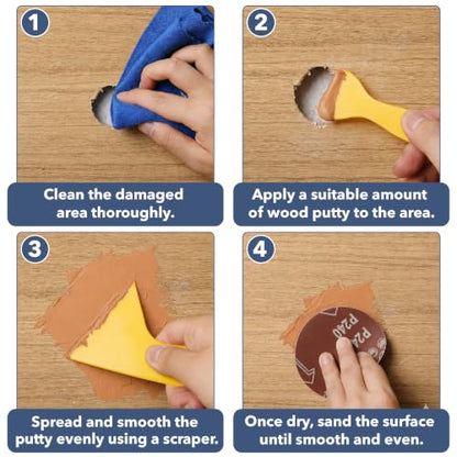 Bates- Wood Filler Putty Repair Kit, 9.87 Ounce, 2 Scrapers, 2 Sandpapers, Walnut Wood Putty Filler Paintable & Stainable for Cracks, Holes and Defects in Wooden Furniture - color: Walnut
