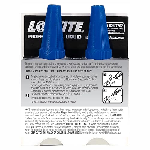 Loctite Super Glue Professional Liquid, Clear, 0.7 fl oz Bottle, 2 Pack - Superglue for Plastic, Wood, Metal, Crafts & Repair, Cyanoacrylate Adhesive Instant Glue, Quick Dry - size: 2 Pack