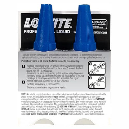 Loctite Super Glue Professional Liquid, Clear, 0.7 fl oz Bottle, 2 Pack - Superglue for Plastic, Wood, Metal, Crafts & Repair, Cyanoacrylate Adhesive Instant Glue, Quick Dry - size: 2 Pack