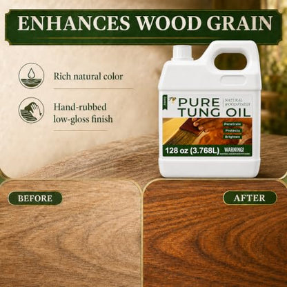 128oz 100% Pure Tung Oil, Food Safe Waterproof Wood Finish with Easy Cloth - size: 128 Fl Oz