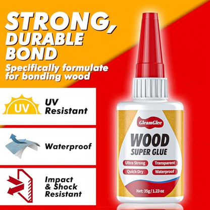 Super Glue for Wood 1.23oz, Strong Waterproof Clear Fast-Drying Adhesive