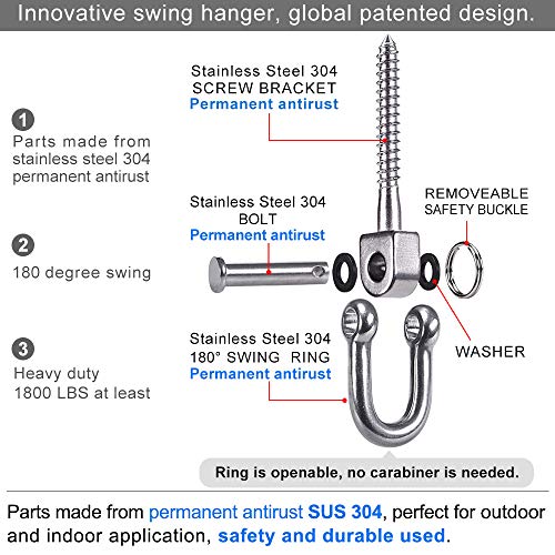 SELEWARE 6 Pack Swing Hangers Swing Set Hooks Stainless Steel Hammock Hooks - color: Stainless 6 Pack Swing Hooks