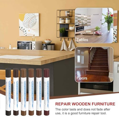 HARFINGTON Wood Filler Sticks 6 Colors Wooden Wax Touch Up Furniture Repair Crayons for Wood Brown, Rosewood, Wood, Teak, Brown Walnut - color: Exotic Woods Series