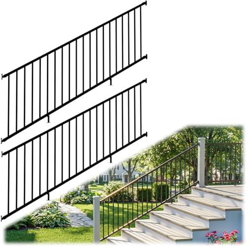 36 in H x 16 ft W Modular Real Aluminum Stair Railing Kit, 2 Panels - color: 8ft Stair - 2Pack