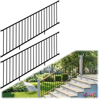 36 in H x 16 ft W Modular Real Aluminum Stair Railing Kit, 2 Panels - color: 8ft Stair - 2Pack