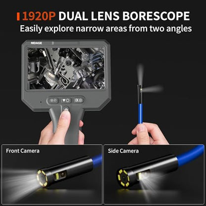 Dual Lens Endoscope Camera with Light, 1920P Industrial Borescope