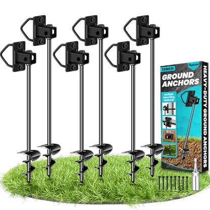 Ground Anchors Screw in, Multi-Purpose Trampoline Stakes Heavy Duty - color: Black-13"-6pcs