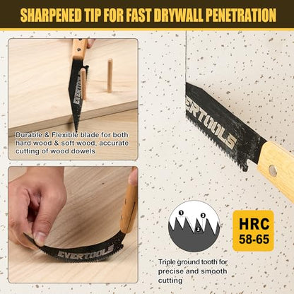 Japanese Hand Saw Set, 3-Piece Pull Saw with 6" Ryoba, 6" Flush Cut & 8" Pruning Blade, SK5 Steel for Woodworking, Trim, Wood Cutting