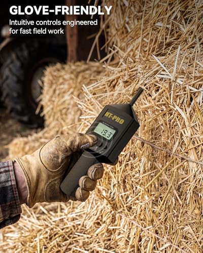 Hay Moisture Tester with 20" Reinforced Probe, Digital Hay Moisture Meter with Temperature Reading for Alfalfa, Hay Bales, Square and Round Bales, Carry Bag Included,Black