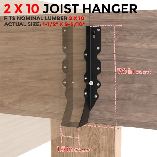 20Pcs Black 2x10 Joist Hangers for Wood,18 Gauge Face Mount Joist Hanger,Lu210 Joist Hangers Powder Coating,Hurricane Ties for Rafter,Rafter Brackets 2x10 for Deck,Floor,Roof Overhang,Ceiling Joist - size: 20 Pcs 2x10 Joist Hanger, style: Black