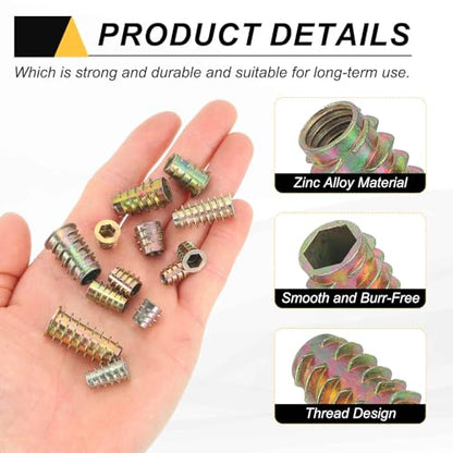 MECCANIXITY 18 Pcs Threaded Inserts for Wood, Zinc Alloy M8 Thread Inserts Nuts Hex-Flush Socket Drive Screw 25mm Length for Furniture, Cabinet, Tables and Chairs - size: M8x25mm