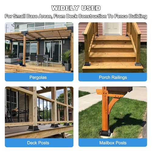 4x4 Post Base 20PC-Inner Size 3.6x3.6-Metal Post Brackets-Deck Post Anchors-Solid Steel-Powder Coated-Wood Post Holder for Porch Handrail Railing Pergola Fence Pavilion-Support Deck Base