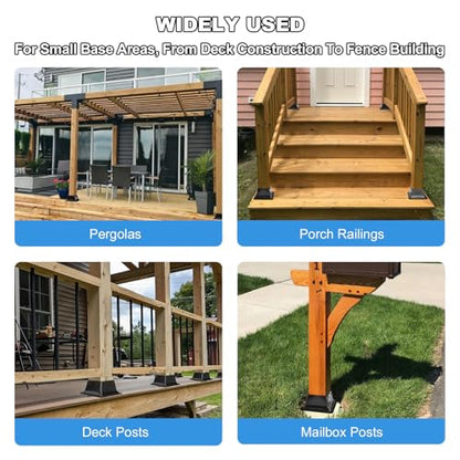 4x4 Post Base 20PC-Inner Size 3.6x3.6-Metal Post Brackets-Deck Post Anchors-Solid Steel-Powder Coated-Wood Post Holder for Porch Handrail Railing Pergola Fence Pavilion-Support Deck Base