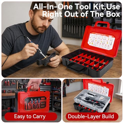 Threaded Inserts Set 60W Nut Inserts Tool Kit Digital Soldering Iron with Adjustable Temperature 392°F–932°F, M2 M3 M4 M5 M6 Heat Insert Tips with Suitcase for 3D Printing DIY Plastic Repair Tool - size: M2 M3 M4 M5 M6