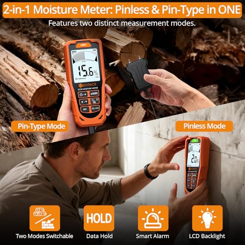 Neoteck 2-in-1 Rechargeable Moisture Meter with 19mm Inductive Depth