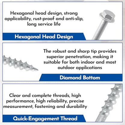 #9 x 1-1/2“ Connector Screws, Joist Hanger Screws 1/4" Hex Head with 0.380"-Dia, Mechanical Galvanized,for Construction, Home Improvement (500PCS) - size: #9-1x1/2"