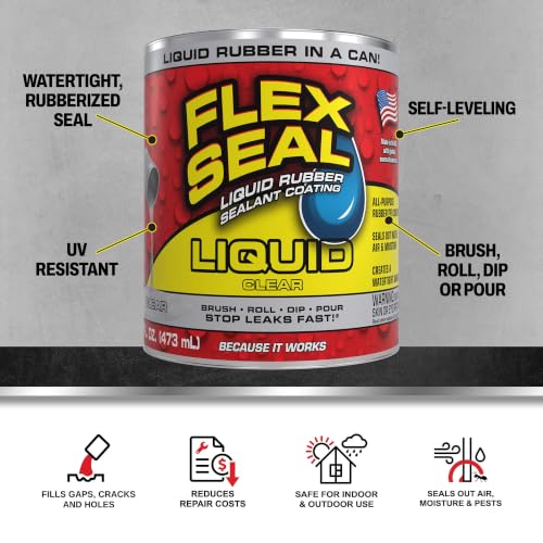 Flex Seal Liquid Rubber Sealant Coating, Waterproof, Clear, 16 oz - color: Clear, size: 16 oz