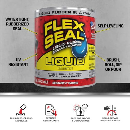 Flex Seal Liquid Rubber Sealant Coating, Waterproof, Clear, 16 oz - color: Clear, size: 16 oz