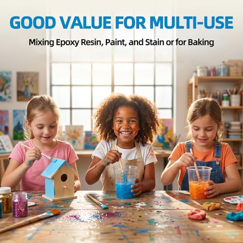 200 PACK Plastic Measuring Cups 8 oz, Disposable Mixing Cups with 200 Pieces Mixing Sticks, Graduated Liquid Measuring Cups for Epoxy Resin, Paint, Mixing, Art DIY