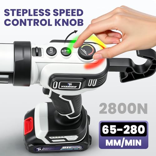 VISHIGH Cordless Caulking Gun Brushless, w/ 2 Batteries for 10oz/300ml