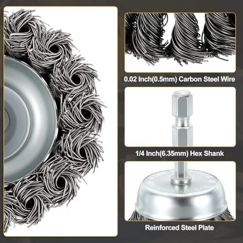 DTGN 2 Pcs 3 Inch Wire Wheel Cup Brush for Drill with 1/4 Inch Hex Shank