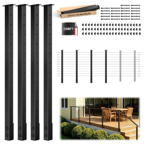 BLIKA 12-24FT Side Mount Cable Railing Post Kits 36 Inch,Black Space-Saving - color: Side Mount Level Kit (12–24FT, 300FT Cable)