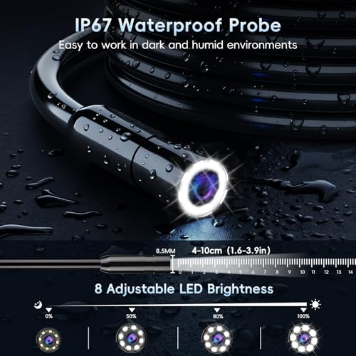 SKYBASIC Industrial Endoscope Borescope Camera with Light, 4.3'' HD Digital Handheld Waterproof Sewer Tools Snake Inspection Camera with 8 LED Lights 65.6FT Semi-Rigid Cable, Cool Gift Gadgets for Men - size: 65.6FT