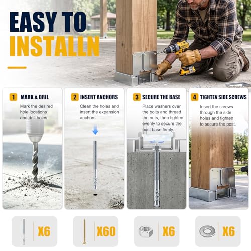 6x6 Post Base for Concrete, Heavy Duty Galvanized Steel Bracket, 6 Pack - color: 6X6 - 6Pcs