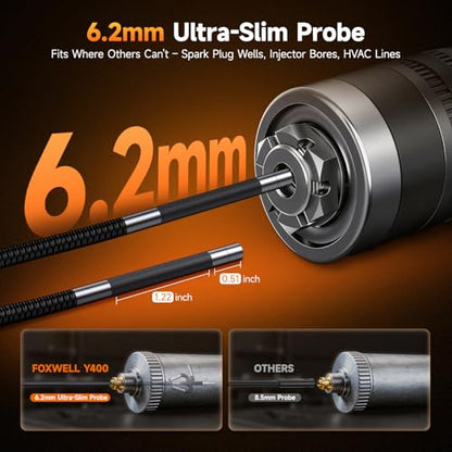 FOXWELL Y400 220° 2-Way Articulating Borescope, 0.24in Ultra-Slim Endoscope - size: 6.2mm