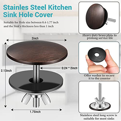 LEIFIDE 2 Pcs Kitchen Sink Faucet Hole Cover, Bronze - color: Bronze