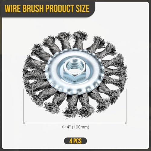 DTGN 4 Pcs 4 Inch Wire Wheel Brush for Grinder, 5/8"-11 Arbor - size: 4 inch