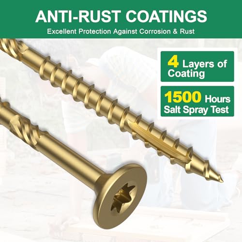 #10 x 3-1/2” Deck Screws, 108Pcs Star Drive Wood Screws - color: Gold, size: 3-1/2 Inch