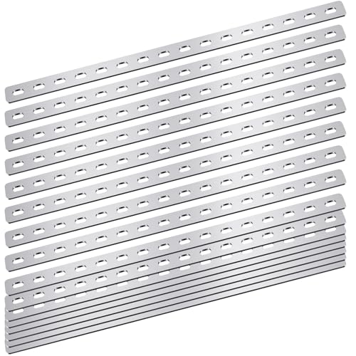 Zonon 10 Pcs 16 Inches Flat Straight Brace Brackets Adjustable 201 Stainless Steel Mending Plate 408mm/16 '' Length 16 Screw Hole Straight Bracket, 2.8 mm Thickness, Slot for 5/16" Screw (Silver) - color: Silver
