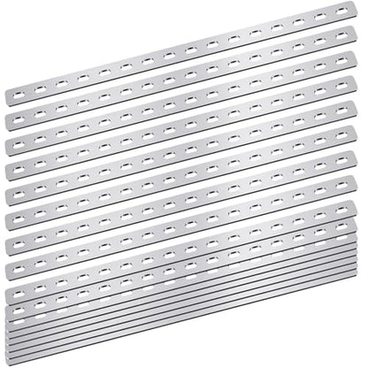 Zonon 10 Pcs 16 Inches Flat Straight Brace Brackets Adjustable 201 Stainless Steel Mending Plate 408mm/16 '' Length 16 Screw Hole Straight Bracket, 2.8 mm Thickness, Slot for 5/16" Screw (Silver) - color: Silver
