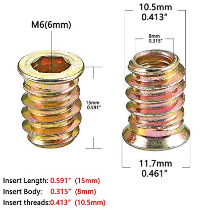 200Pcs M6x15mm Hex Nut Inserts Wood Threaded Fastener for Furniture - color: 200 Pcs M6 x 15mm