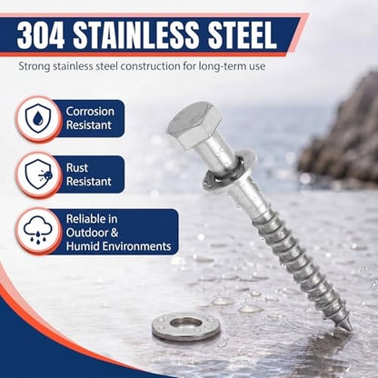40 Pack 1/2'' x 4'' 304 Stainless Steel Lag Bolts Screw Kit with Washers Hex Lag Bolts Heavy Duty Wood Screws for Wood Decks Fences - size: 1/2'' x 4''