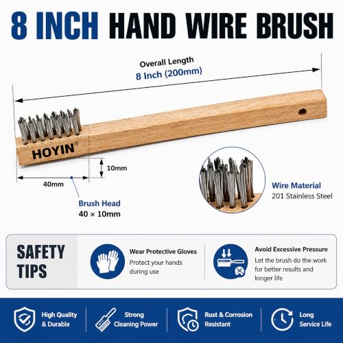 HOYIN 20 Pack Wire Brush, 8 Inch Hand Wire Brush with Beech Wood Handle