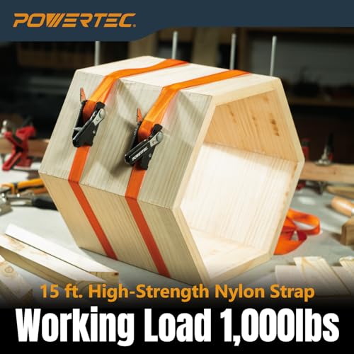 POWERTEC Adjustable Band Clamp for Woodworking - 15 ft. Adjustable Strap Clamp with Ratcheting Handle, Non-Marring Corners, 1000 lbs Capacity, 1 PK (72071) - style: 15 ft. Strap Clamp, 1PK