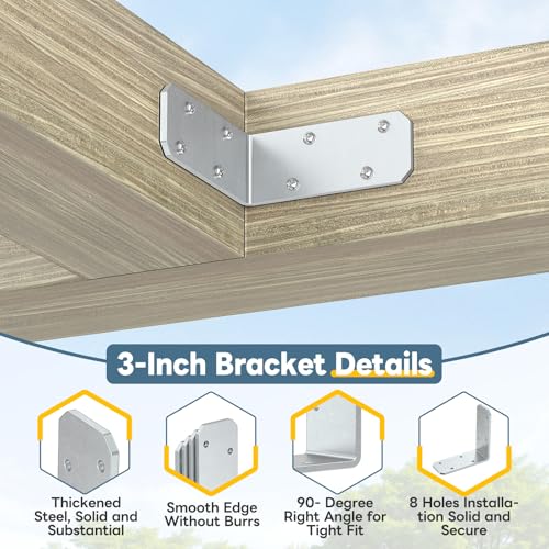 3"×3"×1.2" L Bracket for Wood, Angle Brace, Galvanized-16PCS - color: Galvanized-16PCS