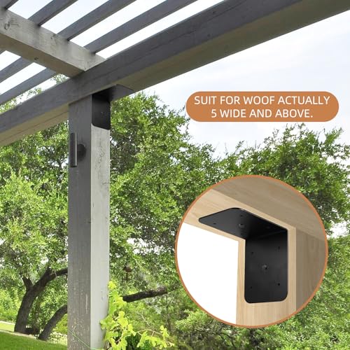 4 Pack 5" Black Corner Brackets Support, 6" x 6" x 5" Heavy Duty L Right Angle Bracket Corner Brace for Timber Wood Furniture Connector